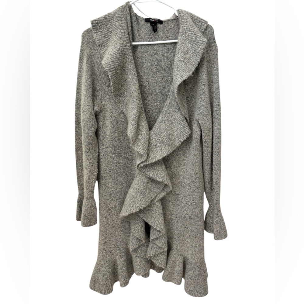 Style & CO Ruffle Cardigan Sweater Duster Women’s XL Bell Sleeve Wool Blend